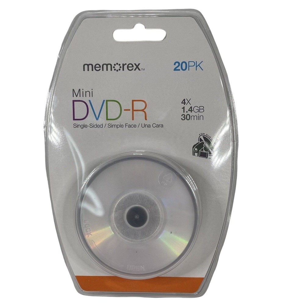 Memorex Mini DVD-R For DVD Camcorders 20 Pack 4X 1.4GB 30 Mins Single Sided New